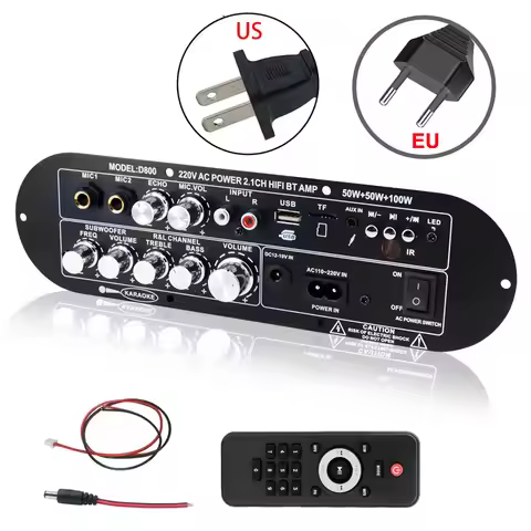 D800 HIFI Bluetooth 5.0 Audio Amplifier Board 2.1 Channel 50Wx2+100W Support Microphone AUX+FM+USB+T