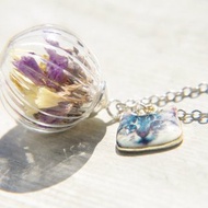 情人節禮物 / 森林系 / 法式乾燥花玻璃項鍊 鎖骨鏈 短鏈 長鏈 - 紫色+淡紫色+黃色情人草+薰衣草+貓咪