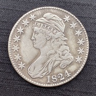 A1824 Foreign American Half Dollar Morgan Retro Silver Coin Silver Dollar Eagle Foreign Crafts Play+