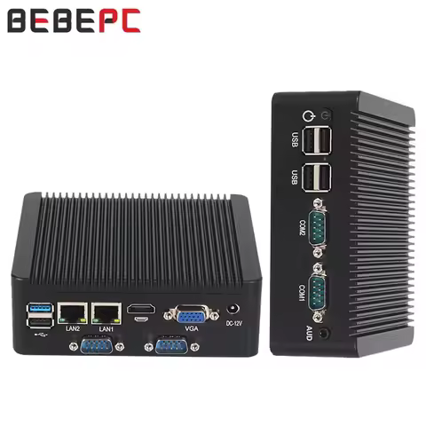 BEBEPC 2LAN4COM Mini PC with N2840/J2900 DDR3L RAM SSD Support RS232/485 WiFi with 6xUSB 1xHDMI Comp
