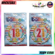 18TH & 21ST Happy Birthday 18" Foil Balloon Brand Kaleidoscope (Original from USA)