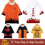 Anime Naruto Short-sleeved T-shirt Hoodies Uchiha Sasuke Uzumaki Costume Cosplay Men Adult Boys Teenagers Streetwear Top