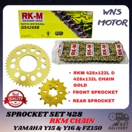 Yamaha Y15 Y16 FZ150 Sprocket Set 428 Chain RKM Gold  (Sekali Rantai RKM)