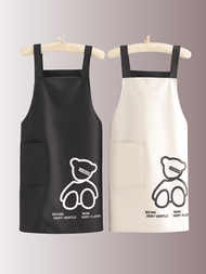 1 Piece Of PVC Waterproof And Oil Resistant Kitchen Apron With Teddy Bear Pattern And Side Pockets, 