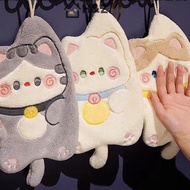 H&Z Cute Cat Hand Towels Quick Drying Kitchen Cleaning Rag Coral Velvet Cartoon Animal Absorbent Han