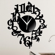 3D DIY Acrylic Mirror Sticker Wall Watch Clock Home Decor Living Room Decoration Cat on Shelf Design