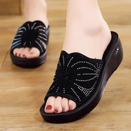 terlaris sandal wanita calbi motif bunga sandal wanita wedges selop andin warna hitam tinggi 5cm ter