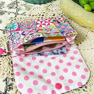 北歐花瓷磚粉紅色圖案雙層小收納袋小卡片包口罩收纳多功能小包