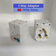 DLX 3 Way Adaptor 3pin plug With Neon