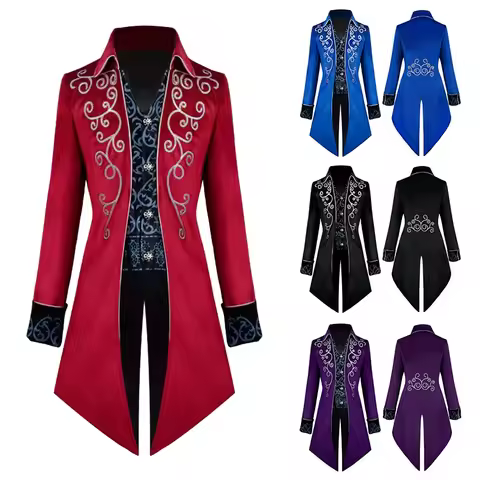 Halloween European And American Tuxedo Medieval Vintage Costume Mid-length Punk Men's Coat Party Cos
