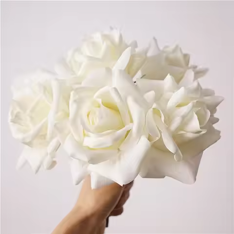 High-end 5Head Moisturizing Roses Artificial Flowers Real Touch Rose Bridal Bouquet Wedding Party Fl