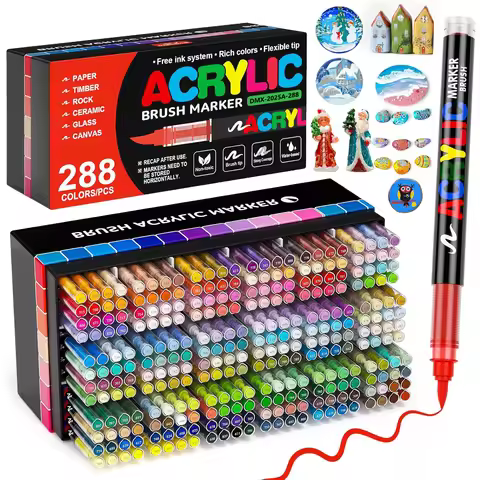 12-366 Colors Acrylic Marker Set Waterproof Acrylic Brush Marker Professional Acrylic Painting Marke