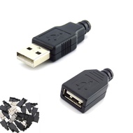 10pcs 3 in 1 Type A Female Male Mirco USB 2.0 Socket 4 Pin Connector Plug Black Plastic Cover DIY Connectors Type-A Kits