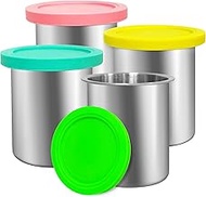 jjxeqo Stainless Steel Pint Containers & Lids Compatible with Ninja Creami ice Cream Maker NC500, NC