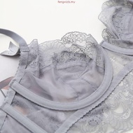 Flower Embroidery Lace Transparent Bra Set Plus Size Ultra Thin No Sponge See Through Bras Underwear