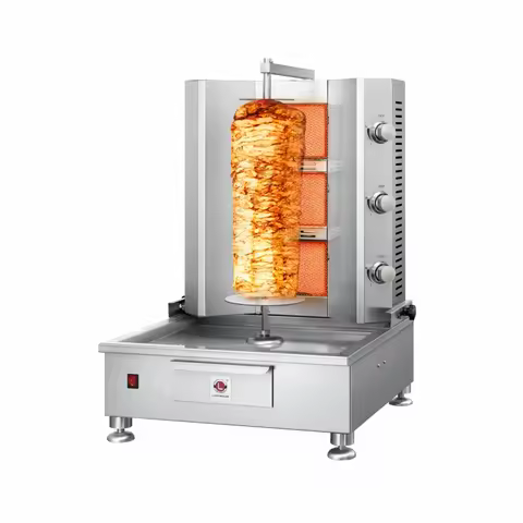 New 4-Burner Tabletop Automatic Gas Doner Kebab Machine Brushed Stainless Steel for Meat and Shawarm