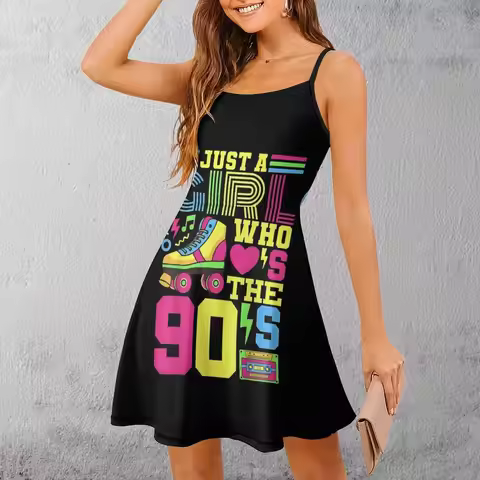 Exotic 90s Retro Girl Vibes Women's Sling Dress Cool Vacations Woman's Clothing The Dress Novelty