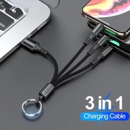 3 In 1 Nylon Braided Portable Short USB Cable for IPhone Samsung Android Mobile Phone Micro USB Type C Multi Keychain Portable Data Sync Line Cord Cable With Most Smart Phones