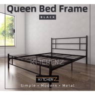 3V Queen Bed Frame Katil Besi Queen Murah Katil Powder Coat Metal Double Bed Frame Black White / kat