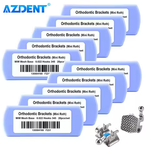 10Boxes AZDENT Dental Bracket Orthodontic Brace MIM Monoblock Mesh Base Split Brackets Mini Roth/MBT