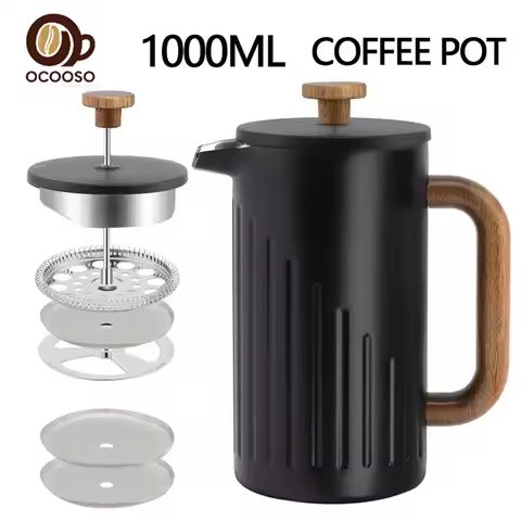 1L French Press Coffee Maker Stainless Steel Double Wall Insulated French Press Coffee Pot with Real