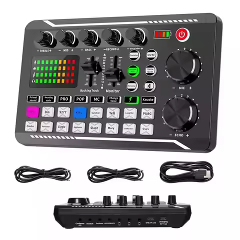 F998 Live Sound Card Audio Tuner Treble and Bass Mixer Voice Changer Bluetooth Audio Amplifier for L