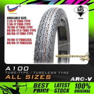 TAYAR MOTORSIKAL ARC-V A100 TYRE 2.25-17, 2.50-17, 225-17, 250-17, 70/90-17, 80/90-17 (BUNGA TT100 PATTERN)