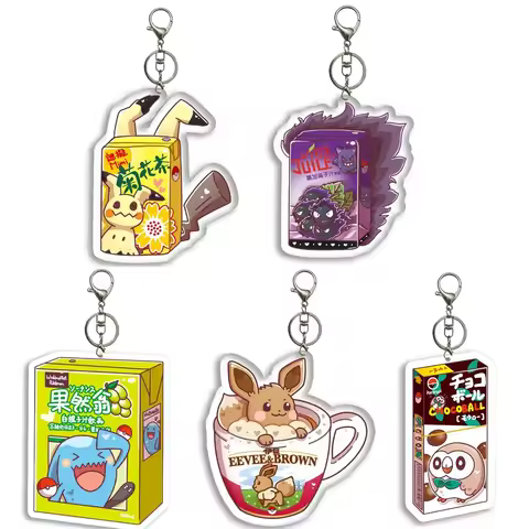 DIY Pokemon Eevee Gengar Mimikyu Rowlet Wobbuffet Beverage Bottle Acrylic Keychain Anime Peripherals