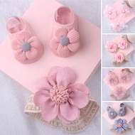 2Pcs/Set  Lace Flower Bow Baby Headband Socks Newborn Girl Hair Bands Anti-Slip Infant Toddler Socks