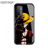 Hontinga เคสโทรศัพท์ OPPO A74 5Gเคสหรูหราขอบนิ่มเคสเงาลายอะนิเมะลูฟี่กระจกนิรภัยกันกระแทกด้านหลังเคสแข็งสำหรับเด็กผู้ชายเด็กผู้หญิง
