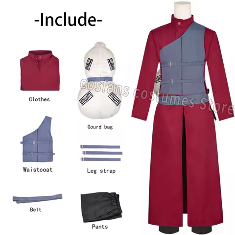 Anime Ninja Gaara Cosplay Costume Adult Men Long Coat Ninjas Uniform Gourd Bag Full Set Accessory Su