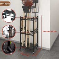 Black Garden Tool Rack Garden Tool Organizer Mop Broom Holder Tool Shelf for Outside Home Yard