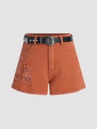 Cider Denim Belted Mid Waist Shorts