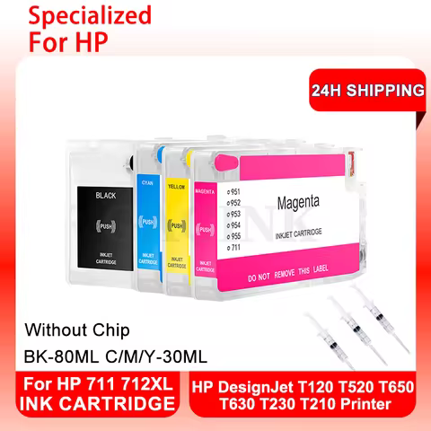 GACINK 711 712 711XL 712XL Refill Ink Cartridge Without Chip For HP DesignJet T120 T520 T650 T630 T2