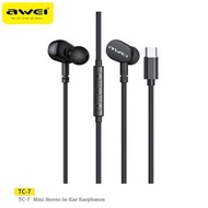awei TC-7 Wired Earphones Mic Stereo In-Ear Wire-controlled Earphone Sports Ear Buds Bass Type-C iPhone Audio Jack Plug Dynamic Single Button Control Cable 1.2m Surround Sound Headphone Black AWEI TC7 TC 7 Type C 通用耳機連咪多功能立體聲有線1.2米線控音頻插頭耳筒黑色
