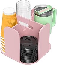 4-Compartment Countertop Cup Dispenser - Pink Acrylic Cup and Lid Carousel Coffee Bar Accessories Ro