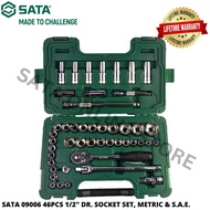 SATA 09006 46PCS 1/2" DR. SOCKET SET, METRIC & S.A.E. / INCHES SIZE SOCKET / MM SIZE SOCKET / STANDA