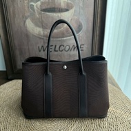 Hermes Garden Party 36 帆布拼皮 巧克力色 手提包