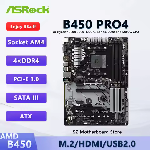 ASRock B450 PRO4 AMD B450 AM4 Motherboard For Ryzen 5/7/9/3 5600 5800X3D 5900X 4100 CPU DDR4 3200+(O