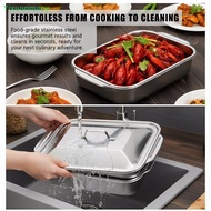 <Yixuanmaoy> 2SET Deep Baking Pan Stainless Steel 16x9 Inch With Lid Multipurpose Tray For Pasta Fis