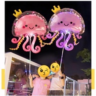 Xiaohongshu Luminous Jellyfish Aluminum Film Balloon Stall Props Night Market Push Up Empty Octopus 