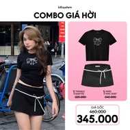 [COMBO GIÁ HỜI] Mua 1 Áo babytee Twinkle đính đá nơ và 1 Chân váy AMee màu Đen thắt nơ Taiduc Store