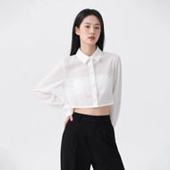 ้้haas เสื้อเชิ้ตครอปแขนยาว HBSH5586 เนื้อบางเบา สวมใส่สบาย ดีไซน์คลาสสิก คอปก เหมาะกับทุกโอกาส