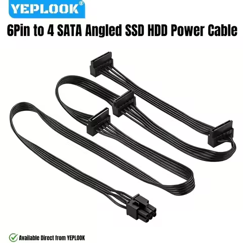YEPLOOK 6Pin to 4x SATA Right Angle, SSD HDD 4 SATA Power Cable for Corsair CS850M, CS750M, CS650M, 