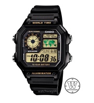 [Watchwagon] Casio " Royale " AE-1200WH-1B World Time World Map 10 Years Battery Life Digital Mens W