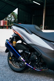 ท่อ Zontes 350e FireTorch คอ Z ไทเทเนียม ฝาคาร์บอน ปลายกรวยสแตนเลส สีน้ำเงิน