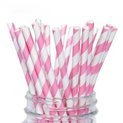 25Pcs Decorative Striped Paper Drinking Straws for Baby Shower Boy Girl 1st Birthday Wedding Party D