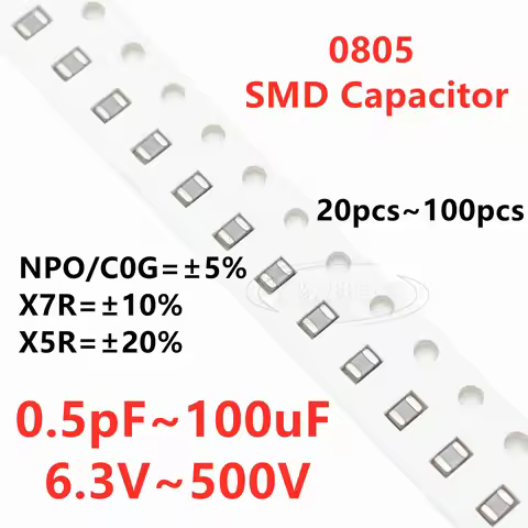 0805 SMD Capacitor 1PF2.2PF3.3PF4.7PF6.8PF10PF220PF330PF470PF680PF1NF2.2NF4.7NF10NF100NF0.1UF1UF2.2U