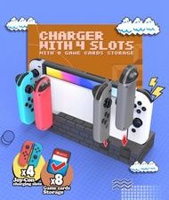 🎮超級瑪利歐 磚牆 充電座* ( 主機 底座 +JoyCon 控制器 X4) + 遊戲卡 X8 收納座* (Switch Oled/Switch-黑色/啡色/白色) 遊戲機 裝飾 遊戲房 佈置 手把 