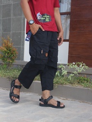 Hugo Pants - Celana Sirwal Cargo Angkle Pria Dewasa 3/4 Pinggang Karet